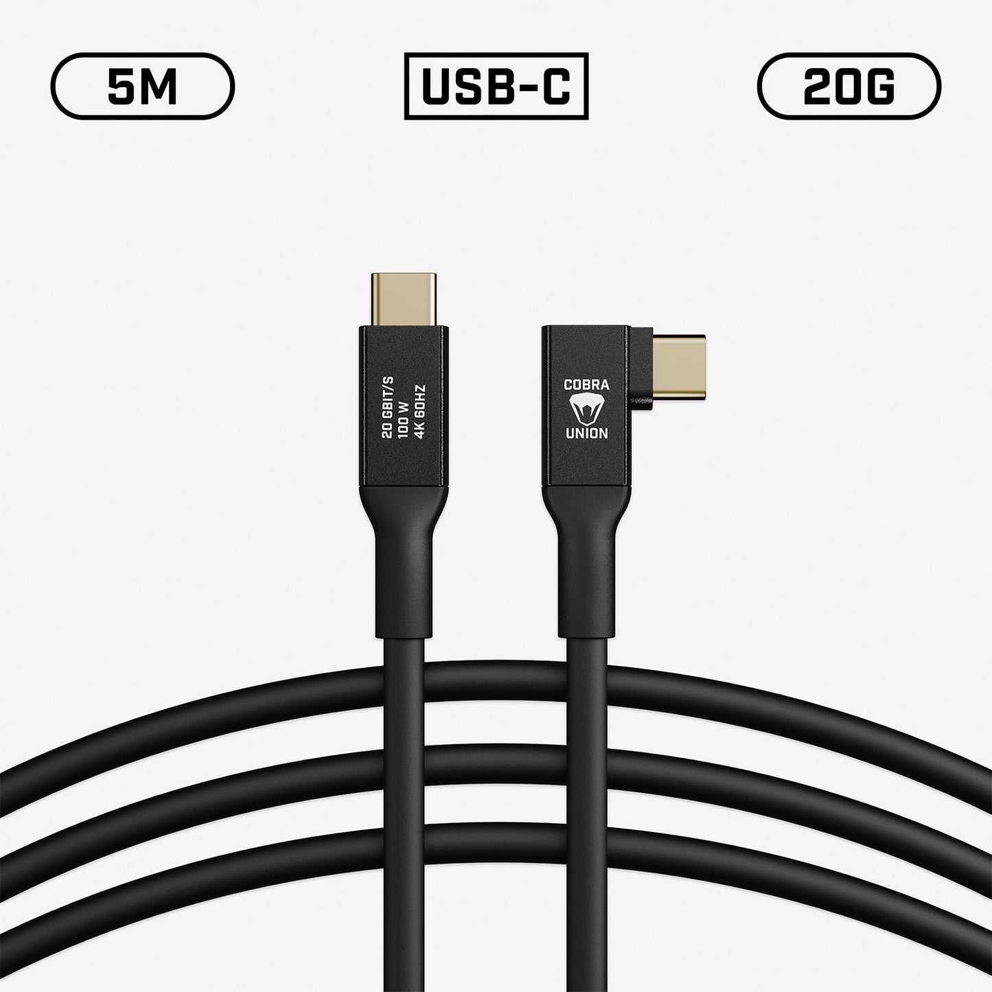 USB-C Tether Cable - 5M 20G Angled