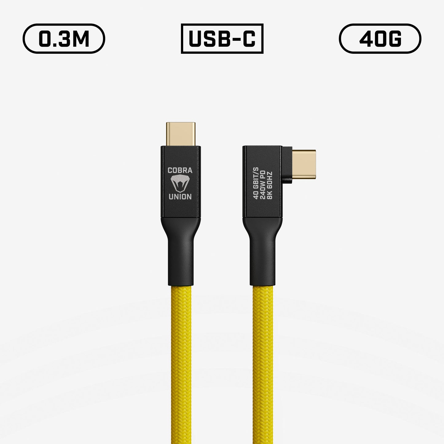USB-C Cable 0,3M 40G - Yellow Angled