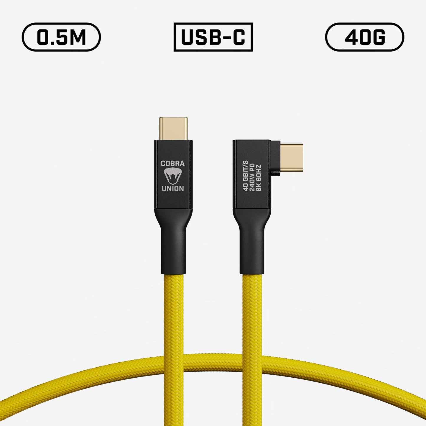 USB-C Cable 0,5M 40G - Yellow Angled